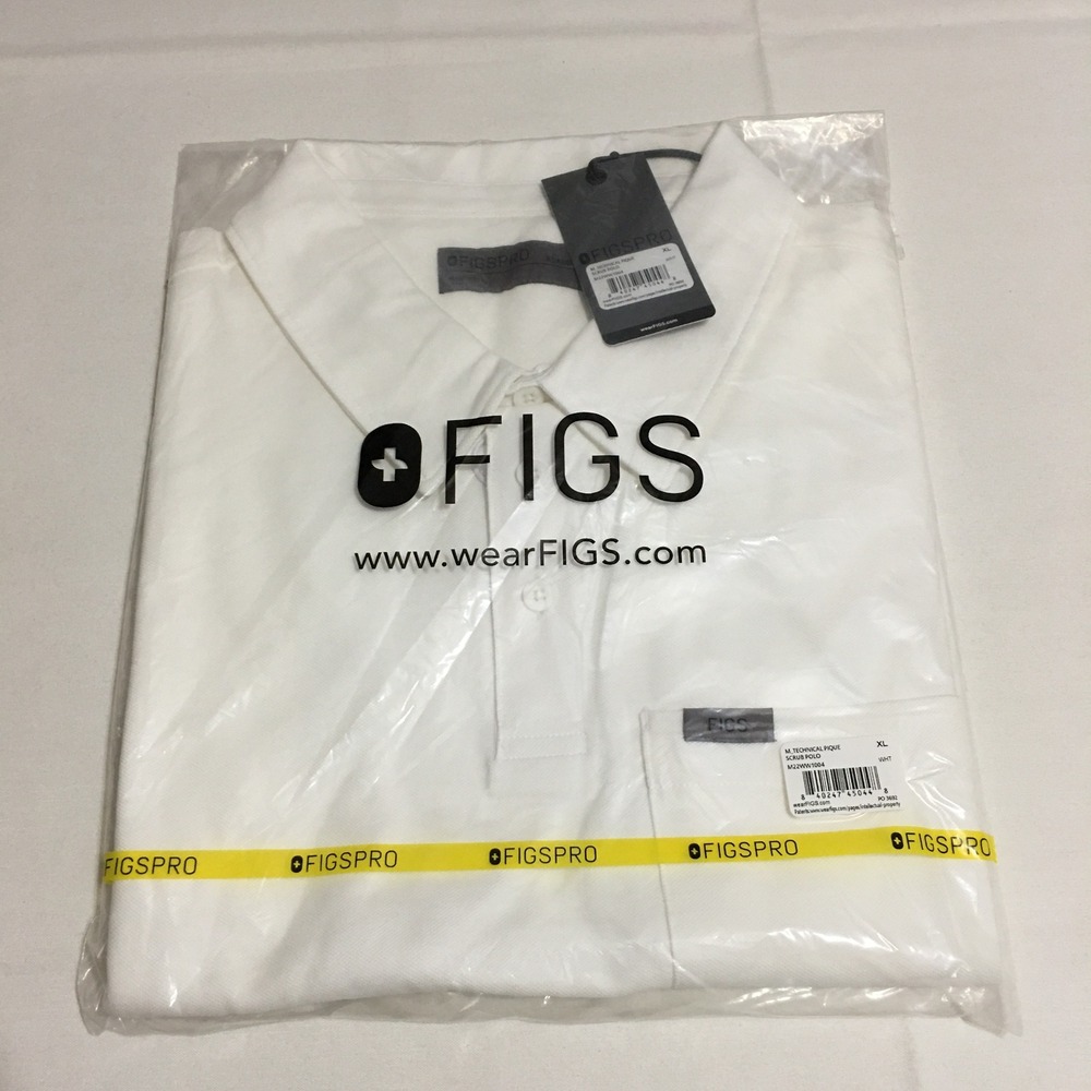 Figs Technical Pique Scrub Polo Mens XL White Short Sleeve Pro NWT